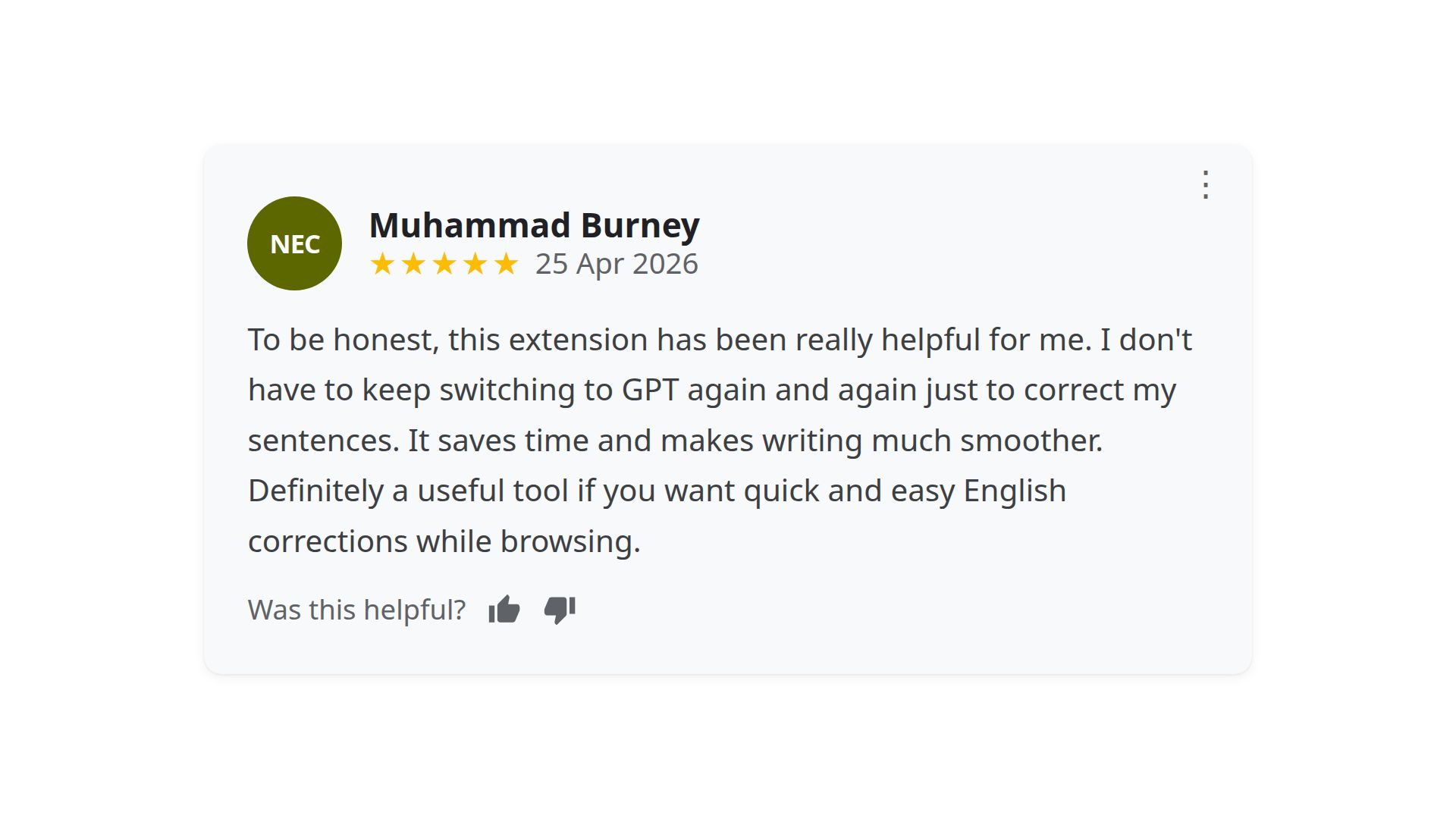 Muhammad Burney's Chrome Web Store feedback for One Shot Fix